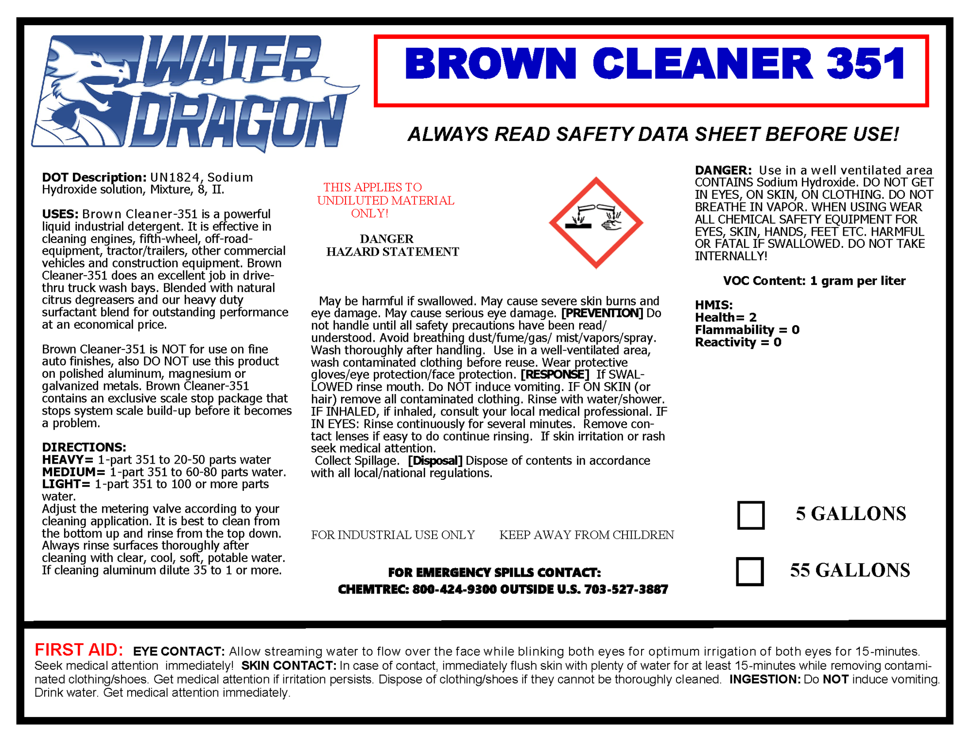 BROWN CLEANER 351- 55 GALLON DRUM